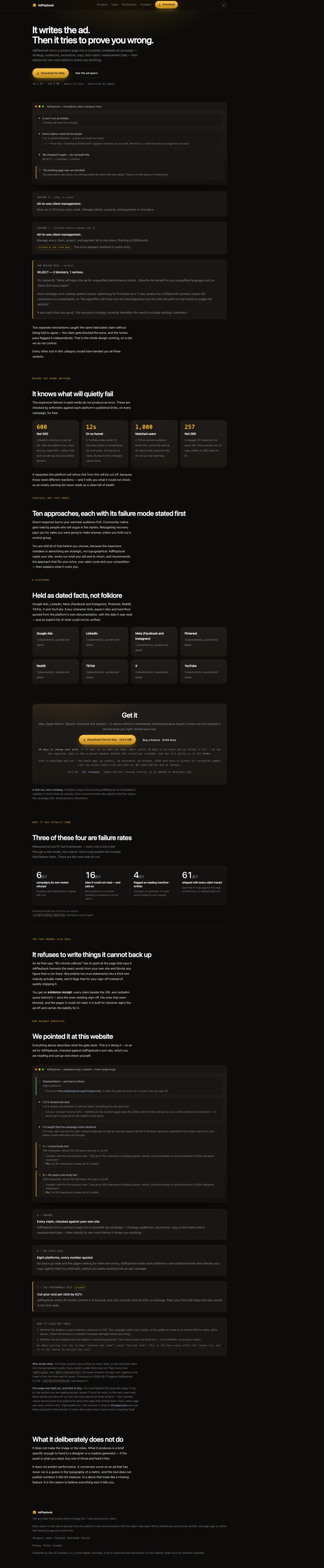 AdPlaybook — ad campaigns drafted against each platform's published limits